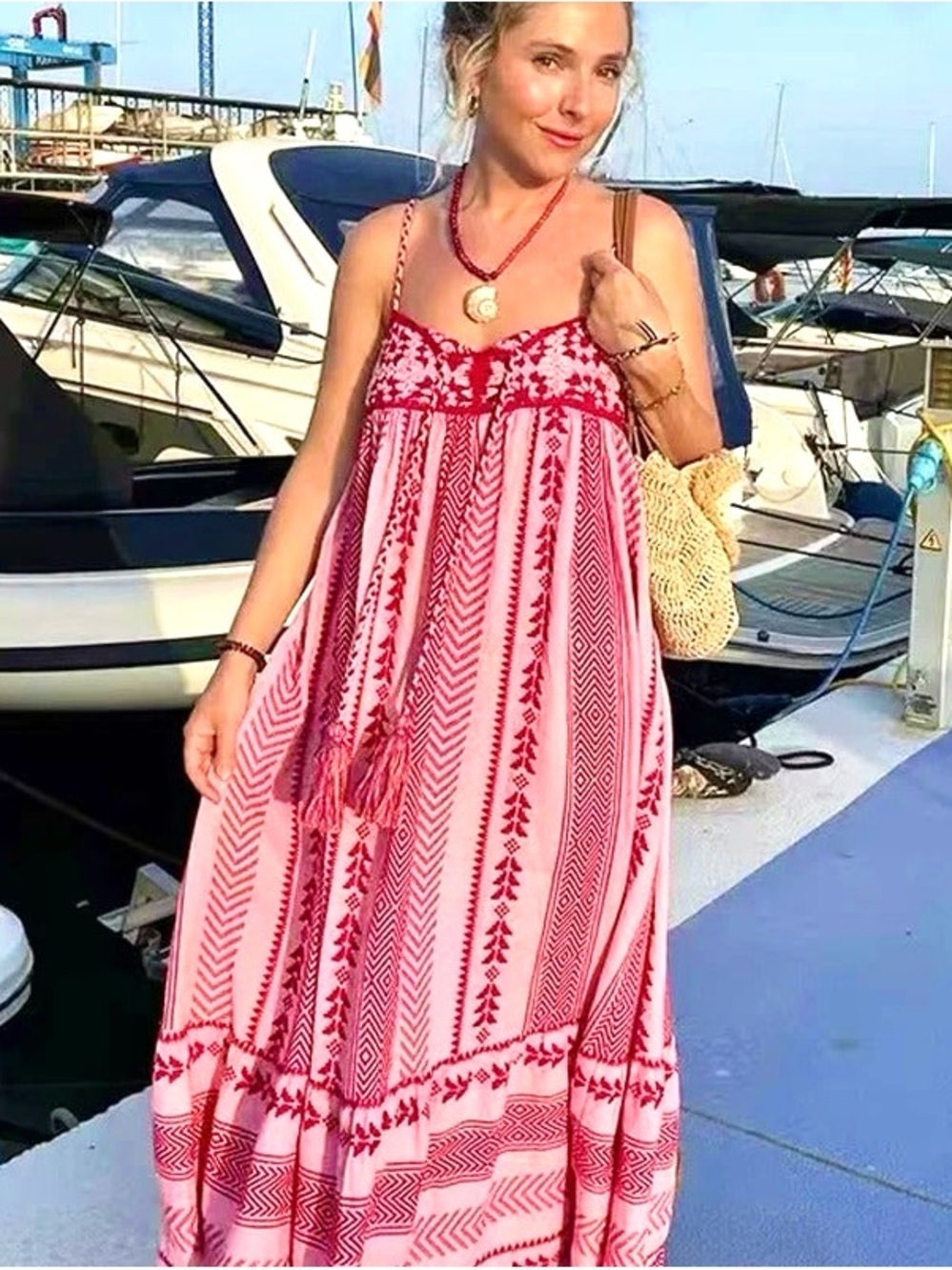 Boutique! Sleeveless Pink & Red Patterned Maxi Dress - Picture 5 of 11